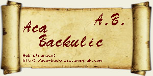 Aca Bačkulić vizit kartica